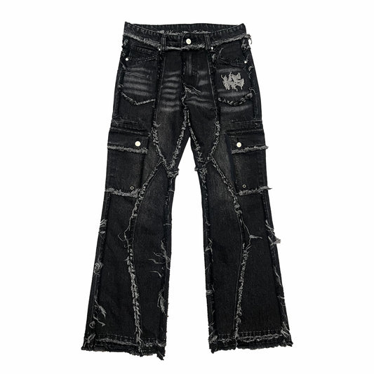 Washed Black Fray Denim
